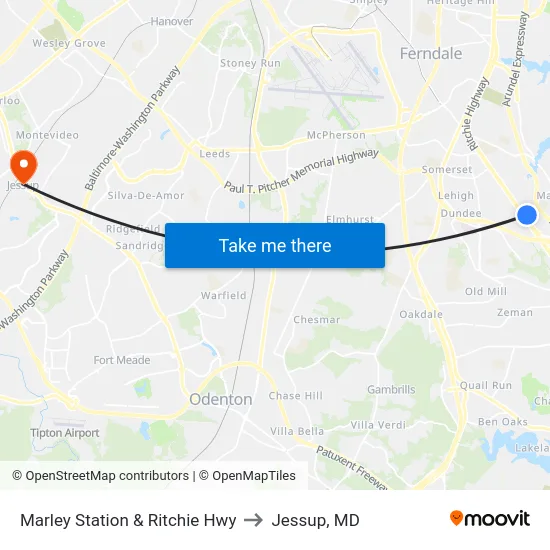 Marley Station & Ritchie Hwy to Jessup, MD map