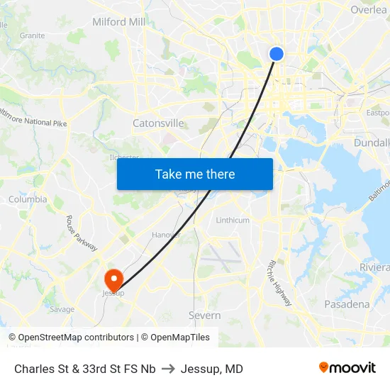 Charles St & 33rd St FS Nb to Jessup, MD map