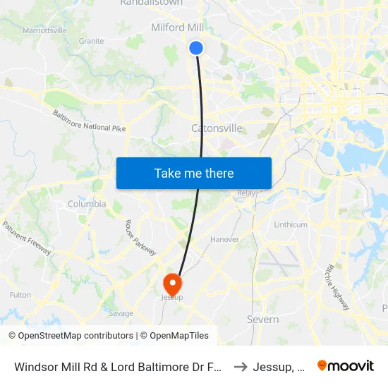 Windsor Mill Rd & Lord Baltimore Dr FS Wb to Jessup, MD map