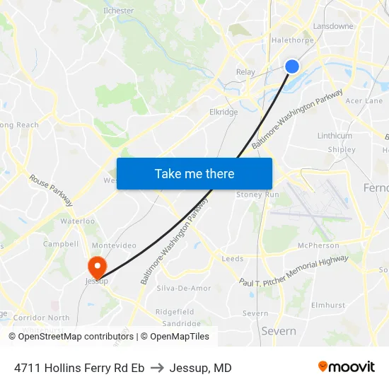 4711 Hollins Ferry Rd Eb to Jessup, MD map