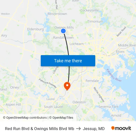 Red Run Blvd & Owings Mills Blvd Wb to Jessup, MD map