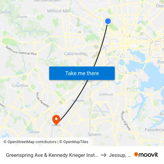 Greenspring Ave & Kennedy Krieger Institute Nb to Jessup, MD map