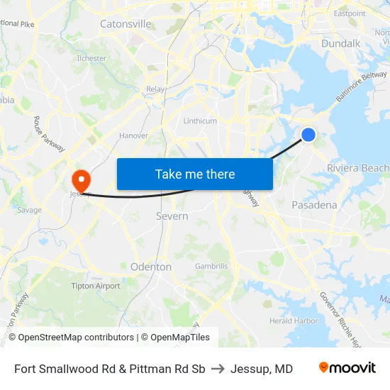Fort Smallwood Rd & Pittman Rd Sb to Jessup, MD map