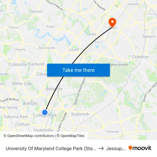 University Of Maryland College Park (Stadium Dr.) Nb to Jessup, MD map