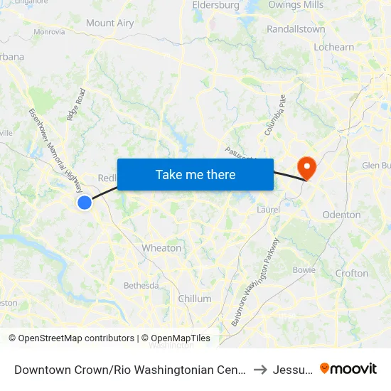 Downtown Crown/Rio Washingtonian Center & Ellington Boulevard to Jessup, MD map