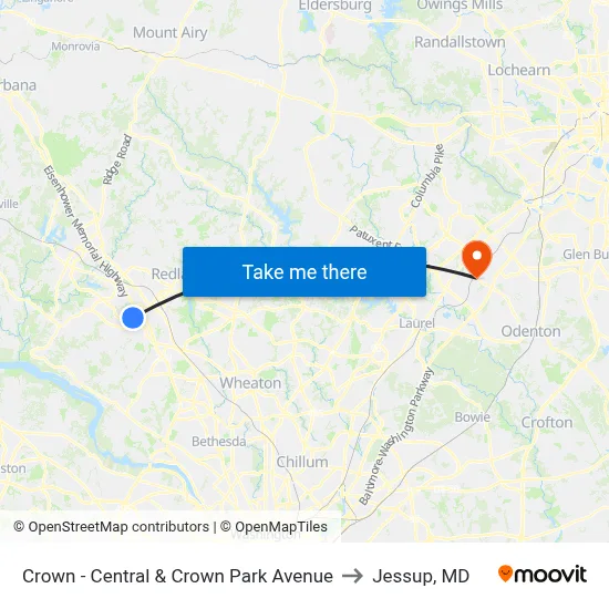 Crown - Central & Crown Park Avenue to Jessup, MD map