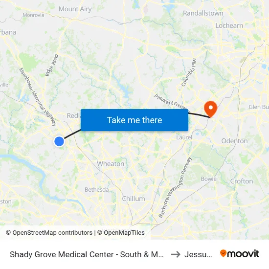 Shady Grove Medical Center - South & Medical Center Way to Jessup, MD map