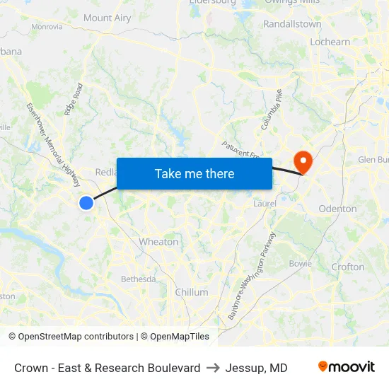 Crown - East & Research Boulevard to Jessup, MD map