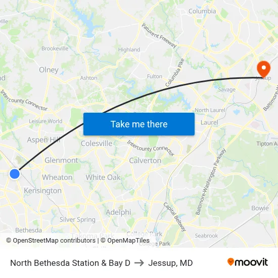 North Bethesda Station & Bay D to Jessup, MD map