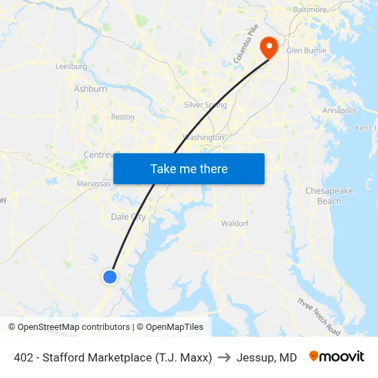 402 - Stafford Marketplace (T.J. Maxx) to Jessup, MD map