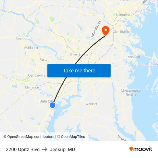 2200 Opitz Blvd to Jessup, MD map