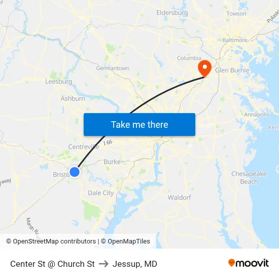 Center St @ Church St to Jessup, MD map