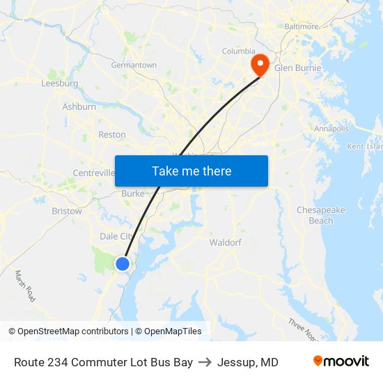 Route 234 Commuter Lot Bus Bay to Jessup, MD map