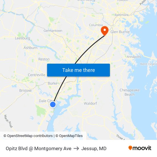 Opitz Blvd @ Montgomery Ave to Jessup, MD map