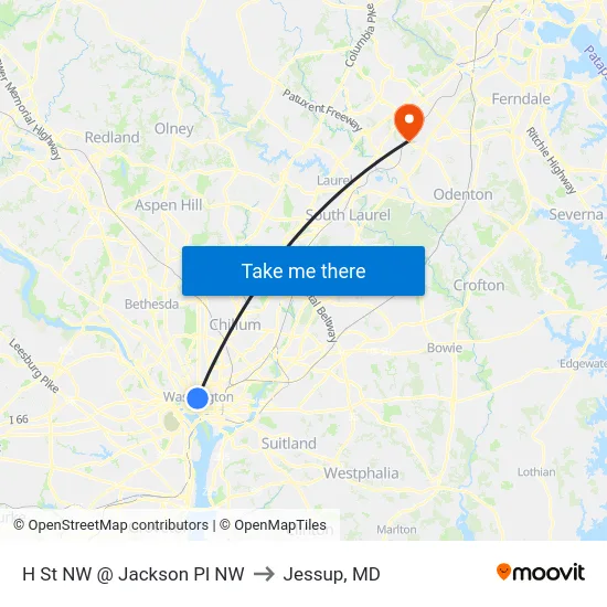 H St NW @  Jackson Pl NW to Jessup, MD map