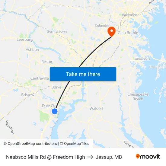 Neabsco Mills Rd @ Freedom High to Jessup, MD map