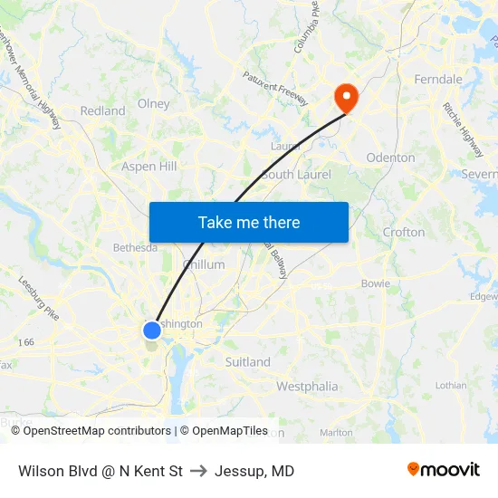 Wilson Blvd @ N Kent St to Jessup, MD map