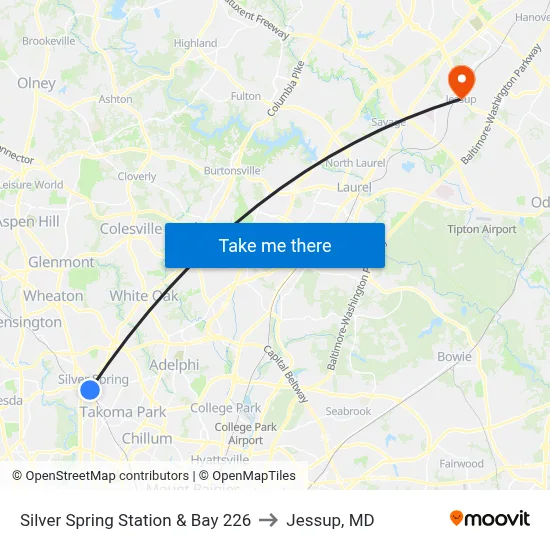 Silver Spring Station & Bay 226 to Jessup, MD map