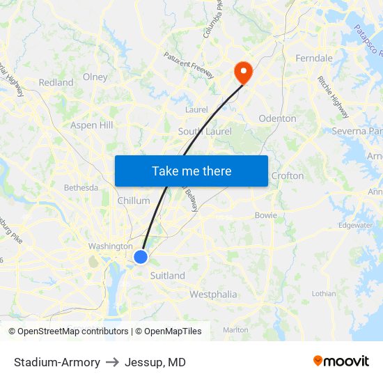 Stadium-Armory to Jessup, MD map