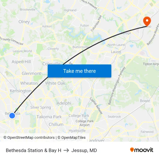 Bethesda Station & Bay H to Jessup, MD map