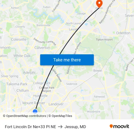Fort Lincoln Dr Ne+33 Pl NE to Jessup, MD map