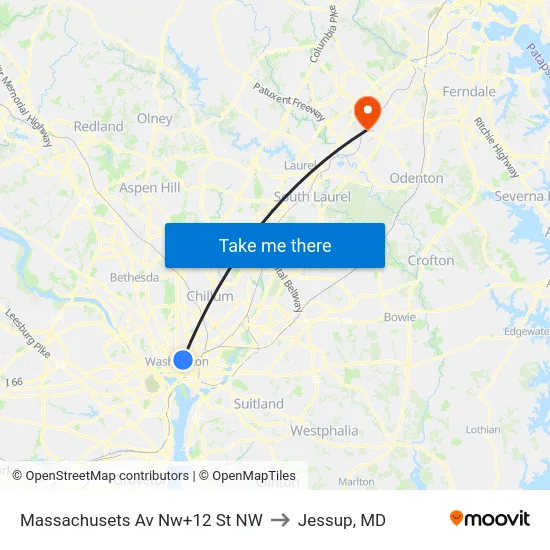 Massachusets Av Nw+12 St NW to Jessup, MD map