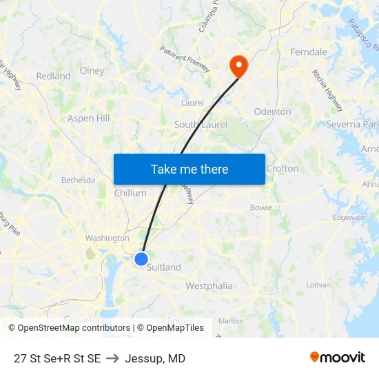 27 St Se+R St SE to Jessup, MD map