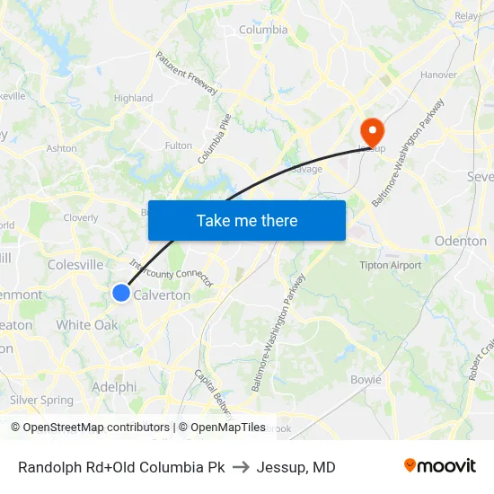 Randolph Rd+Old Columbia Pk to Jessup, MD map