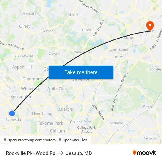 Rockville Pk+Wood Rd to Jessup, MD map