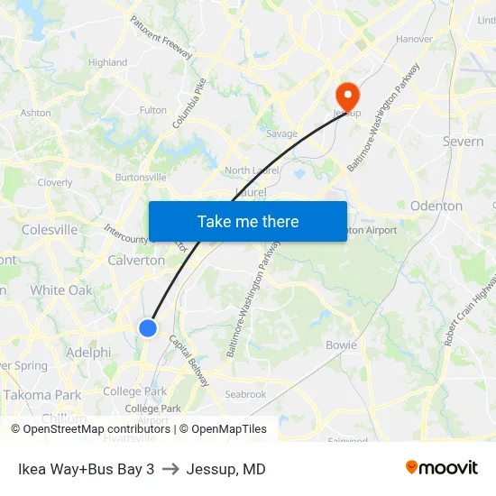Ikea Way+Bus Bay 3 to Jessup, MD map