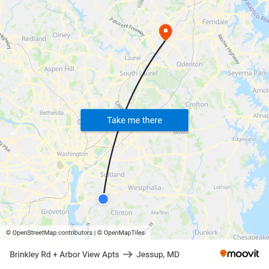 Brinkley Rd + Arbor View Apts to Jessup, MD map
