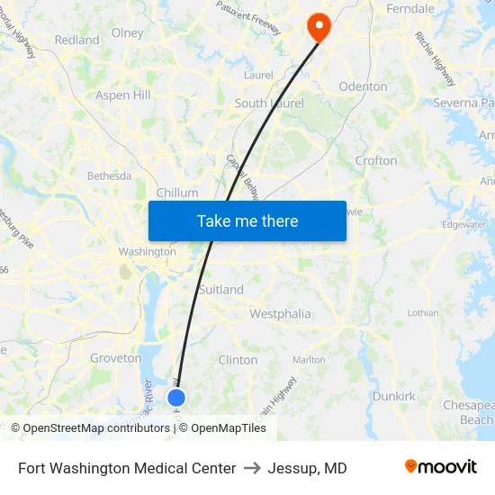 Fort Washington Medical Center to Jessup, MD map