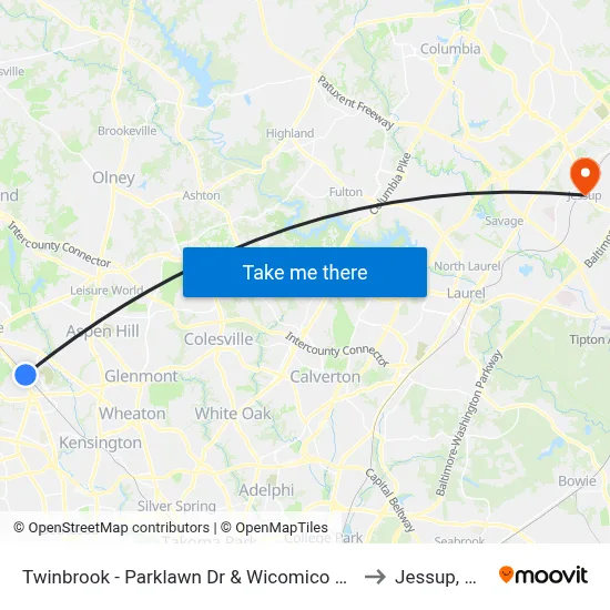Twinbrook - Parklawn Dr & Wicomico Ave to Jessup, MD map