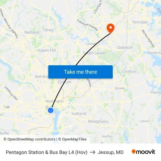 Pentagon Station & Bus Bay L4 (Hov) to Jessup, MD map