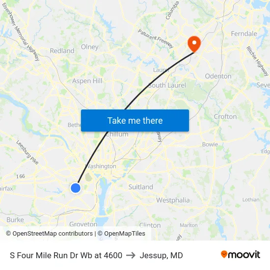S Four Mile Run Dr Wb at 4600 to Jessup, MD map