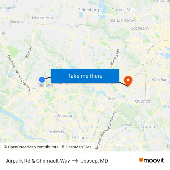 Airpark Rd & Chemault Way to Jessup, MD map