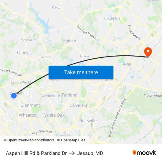 Aspen Hill Rd & Parkland Dr to Jessup, MD map