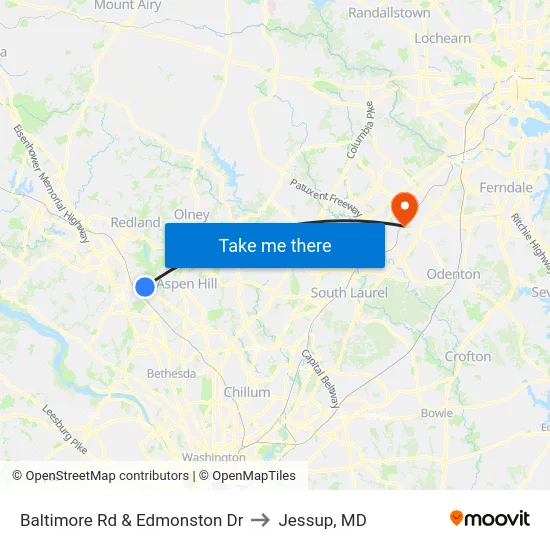 Baltimore Rd & Edmonston Dr to Jessup, MD map