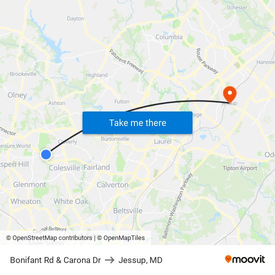 Bonifant Rd & Carona Dr to Jessup, MD map