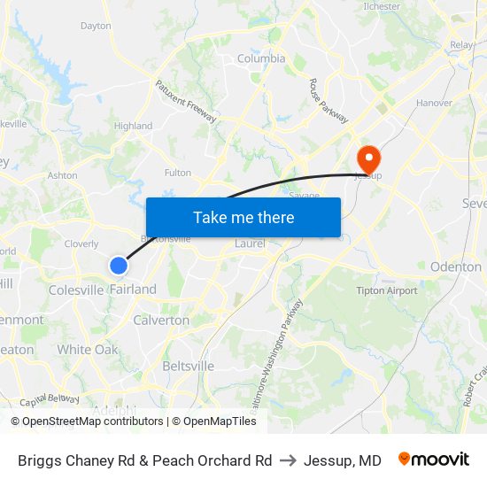 Briggs Chaney Rd & Peach Orchard Rd to Jessup, MD map