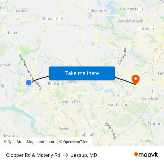 Clopper Rd & Mateny Rd to Jessup, MD map