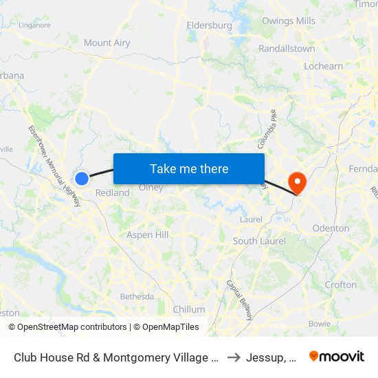 Club House Rd & Montgomery Village Ave to Jessup, MD map