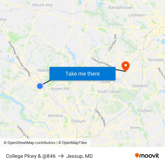 College Pkwy & @846 to Jessup, MD map