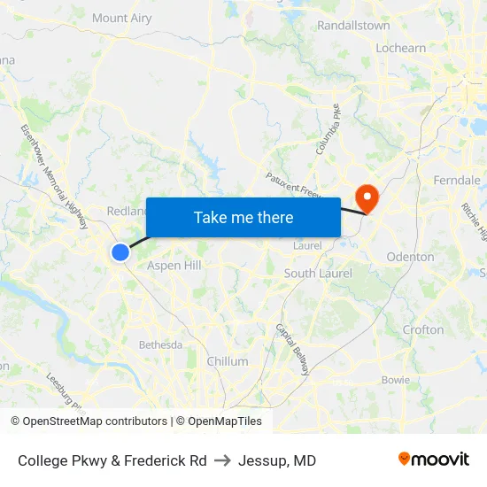 College Pkwy & Frederick Rd to Jessup, MD map