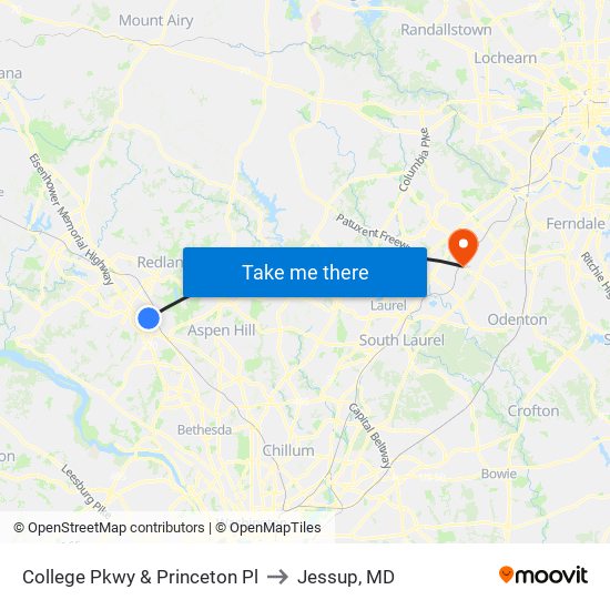 College Pkwy & Princeton Pl to Jessup, MD map