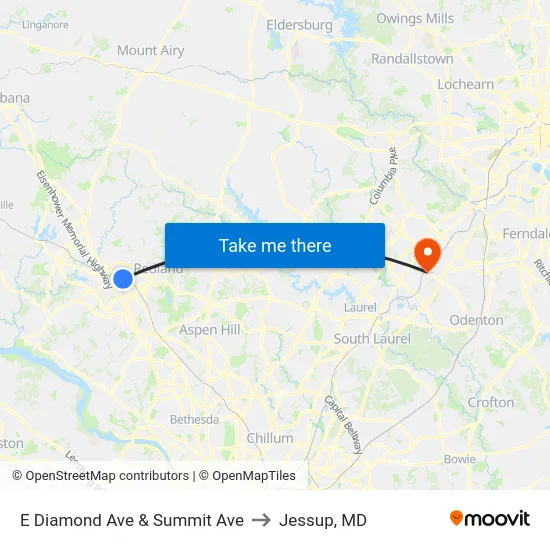 E Diamond Ave & Summit Ave to Jessup, MD map