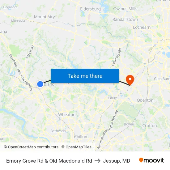 Emory Grove Rd & Old Macdonald Rd to Jessup, MD map