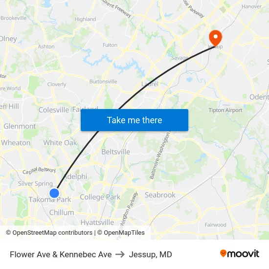 Flower Ave & Kennebec Ave to Jessup, MD map