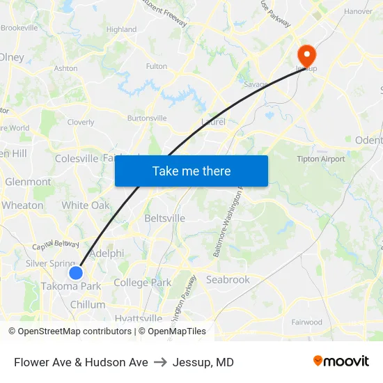 Flower Ave & Hudson Ave to Jessup, MD map