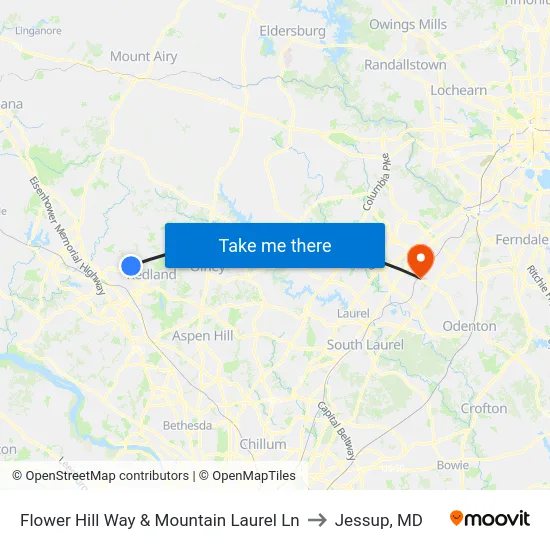 Flower Hill Way & Mountain Laurel Ln to Jessup, MD map